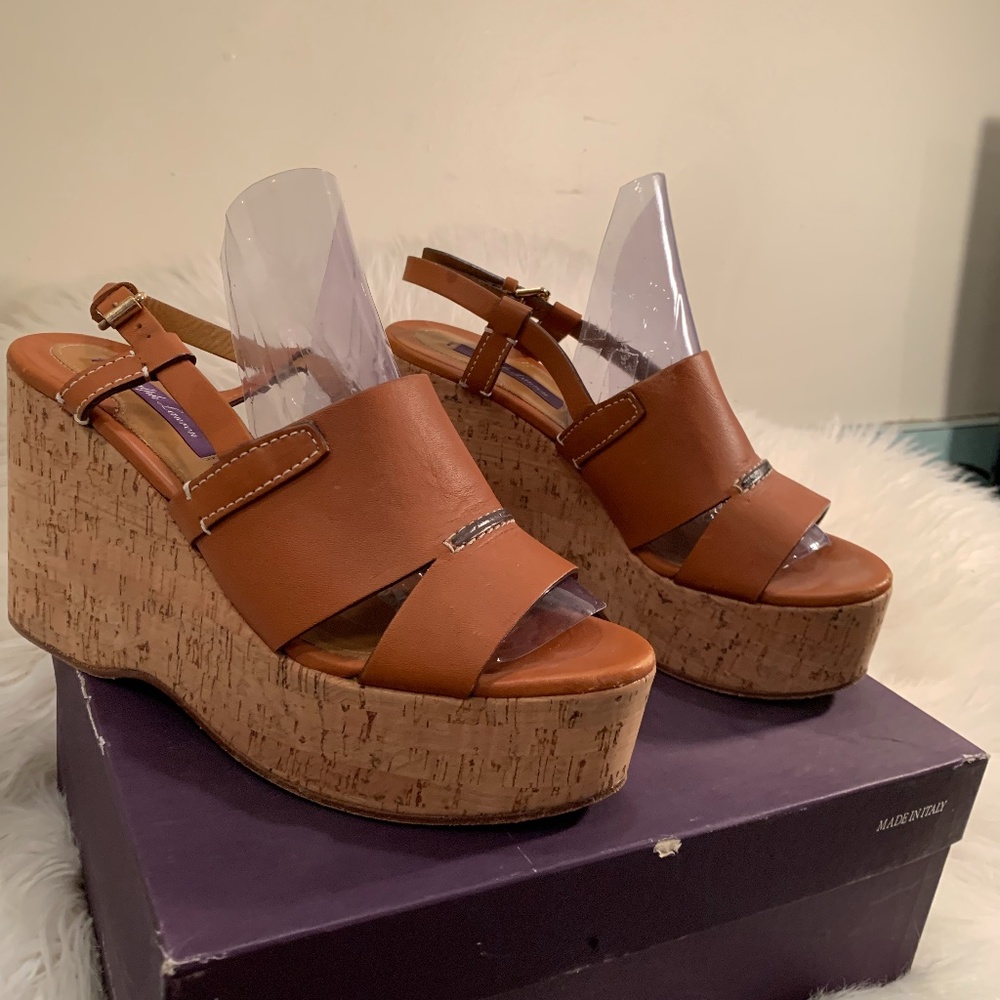 Ralph Lauren Purple Collection Wedge Leather Sandals. 37.5. Y2K